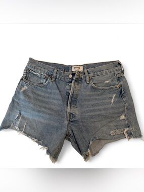 Agolde Distressed High-Rise Denim Shorts in Faded Blue